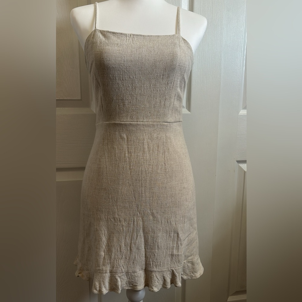 One Clothing Los Angeles Beige Linen Blend Mini Dress Women’s Size Medium